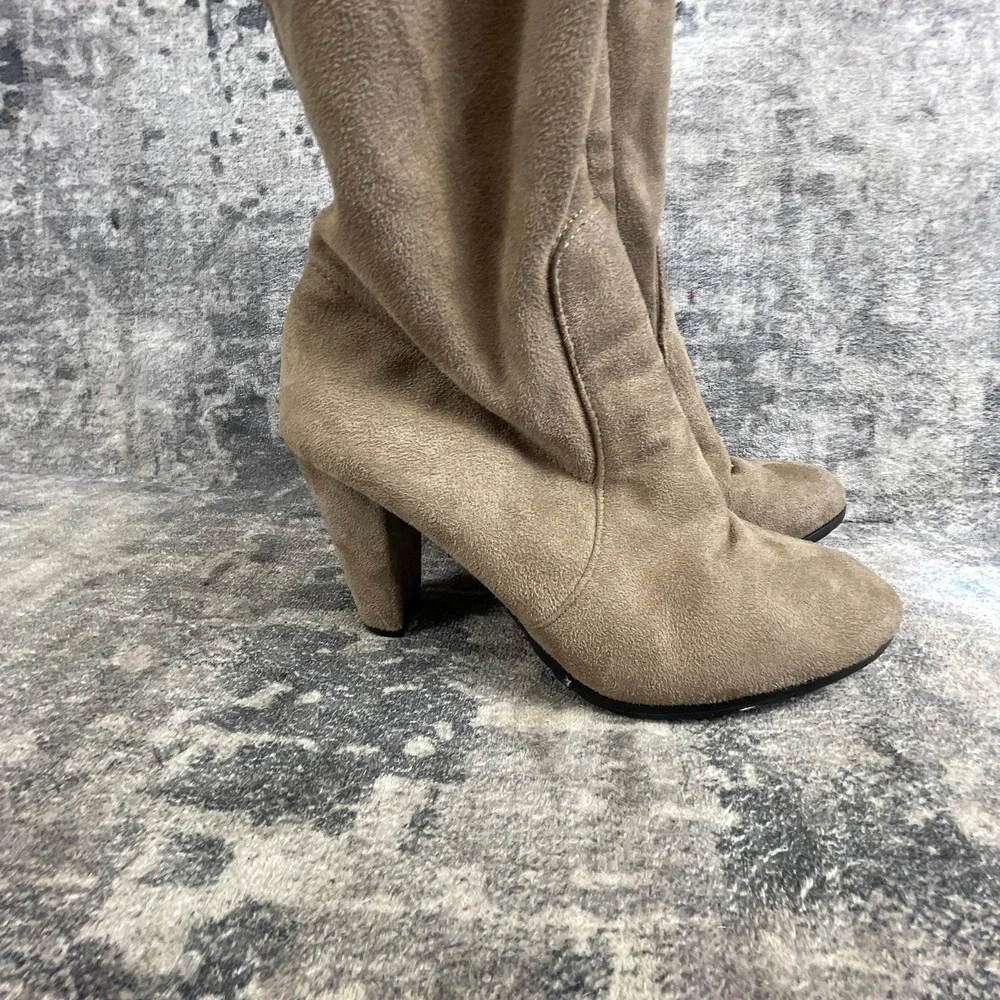 White Mountain Over The Knee Boots Women 6.5 M Khaki Suede Heel Drawstring